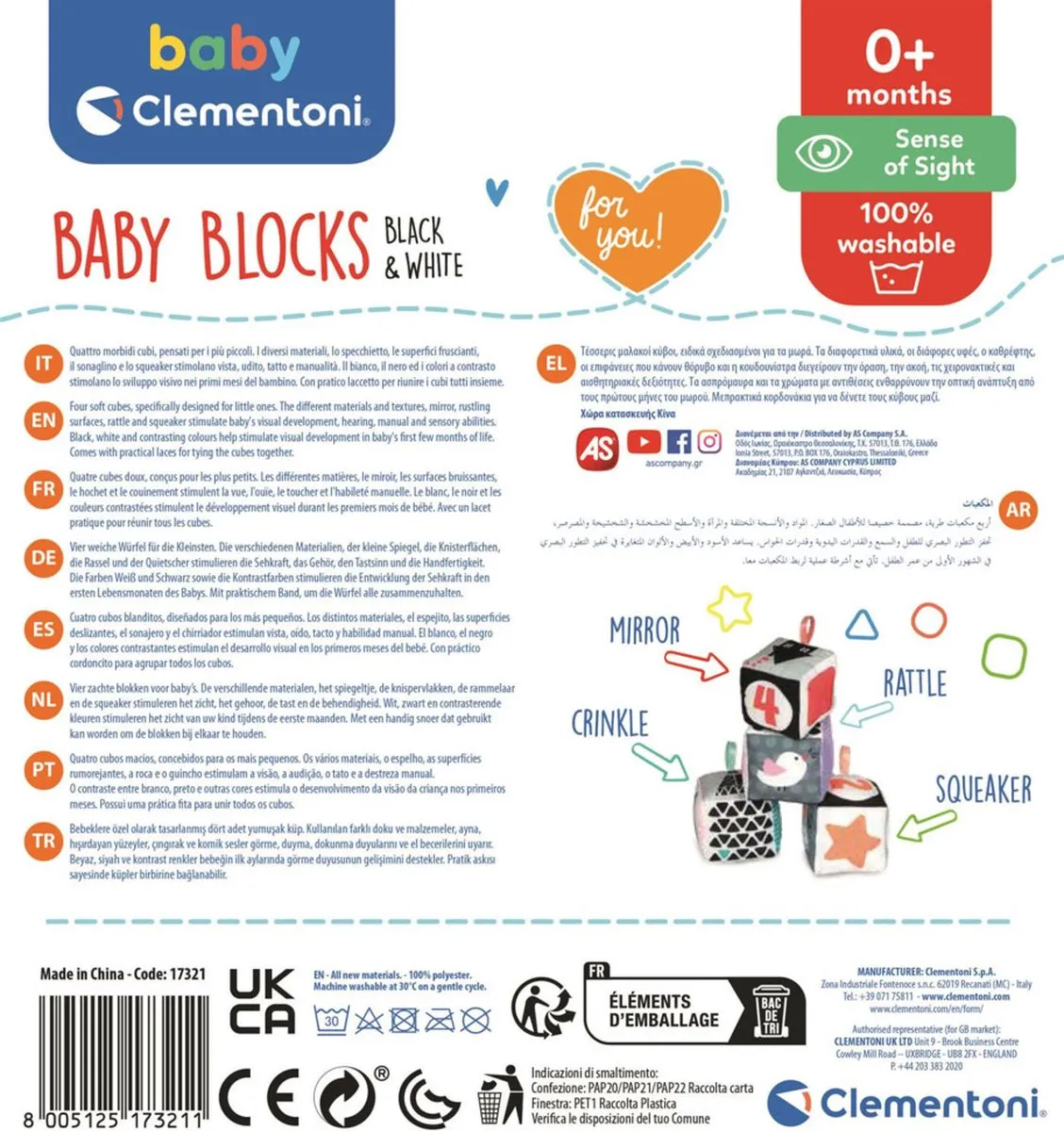 Clementoni Baby Zachte Blokken - 4 Stuks - Spiegel & Texturen - 0+ Maanden