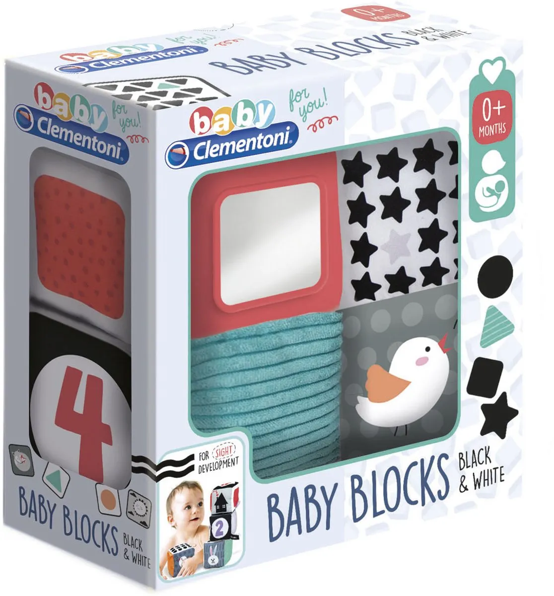 Clementoni Baby Zachte Blokken - 4 Stuks - Spiegel & Texturen - 0+ Maanden - afbeelding 6 van 6