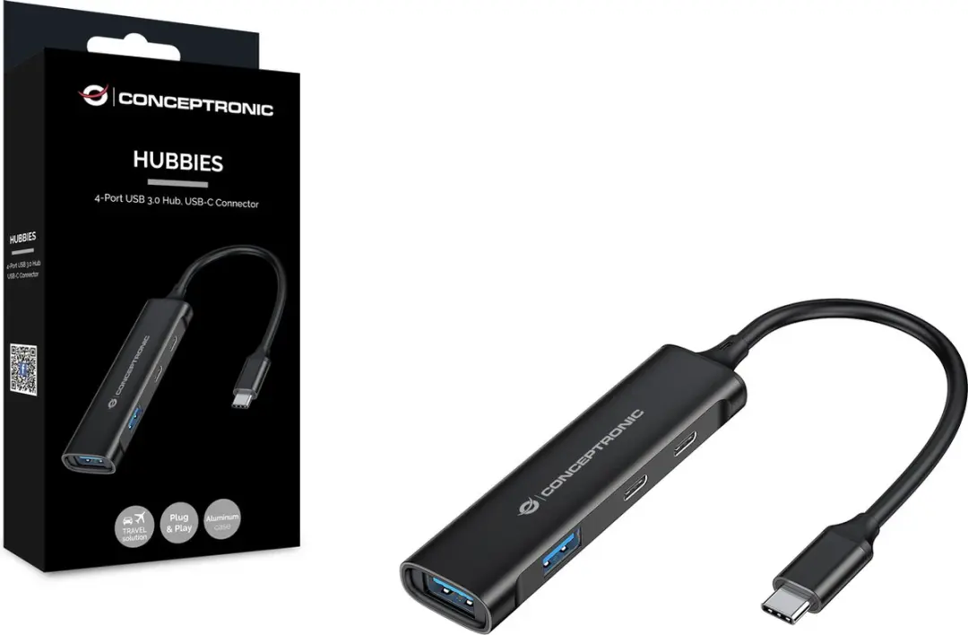 Conceptronic HUBBIES12B USB-Hub 4 Poorten - USB-C 5Gbps - Zwart