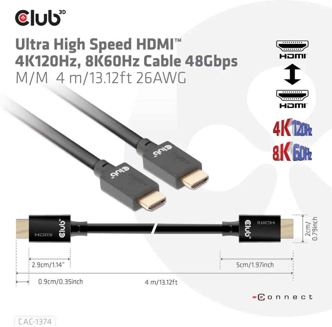 Club 3D Ultra HDMI Kabel 4K120Hz 8K60Hz 48Gbps 4m - Zwart