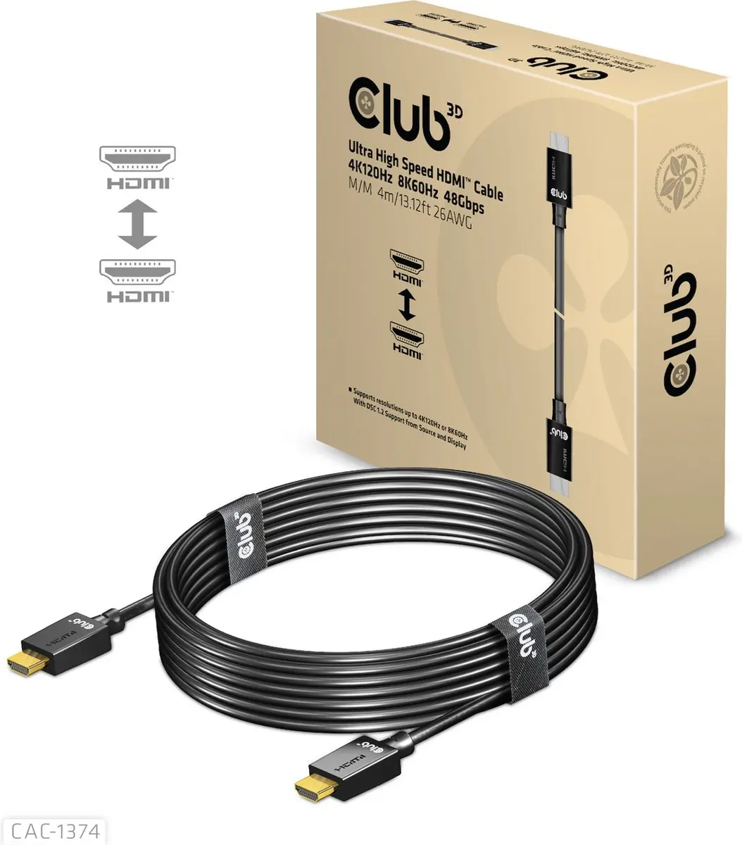 Club 3D Ultra HDMI Kabel 4K120Hz 8K60Hz 48Gbps 4m - Zwart