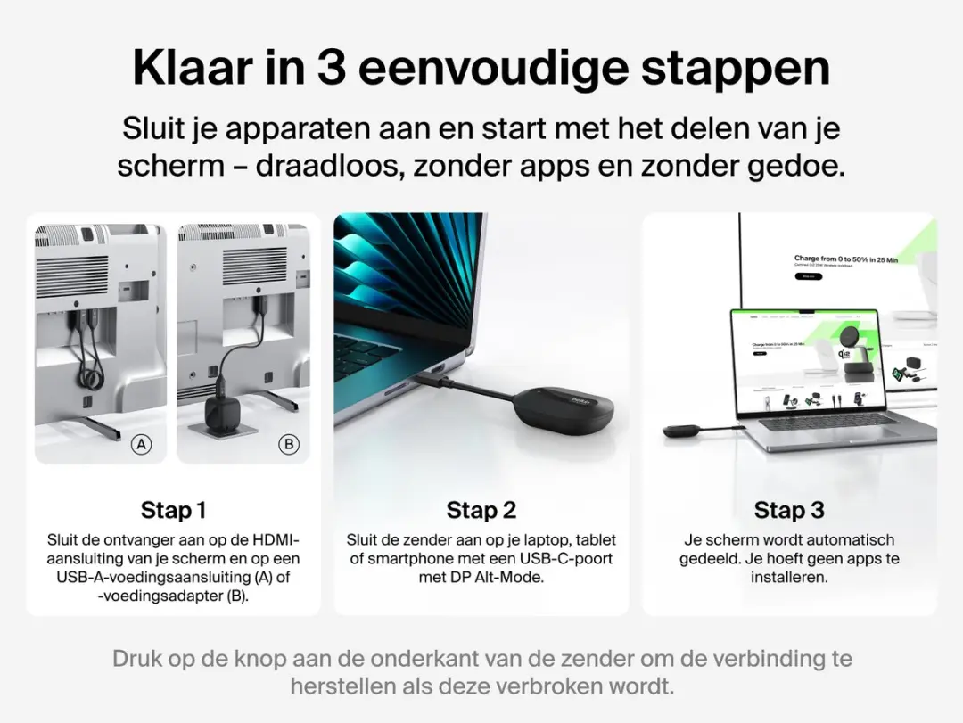 Belkin ConnectAir AVC024hqBK HDMI-adapter - USB-C naar HDMI 1080p60 - 40m - Zwart