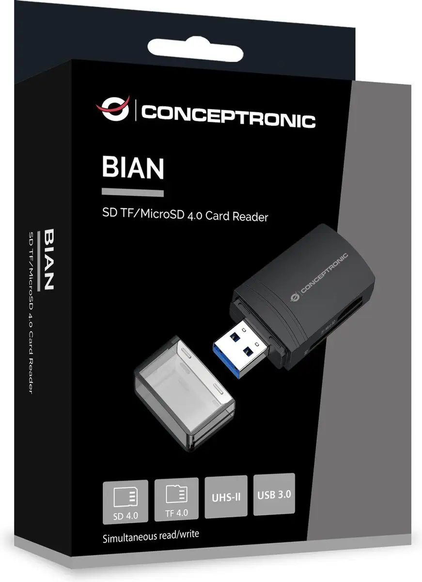 Conceptronic BIAN06B Geheugenkaartlezer USB 3.2 Gen 1 - Zwart