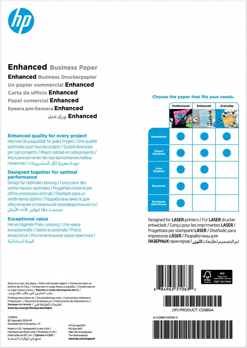 HP Pro Glossy Laser Fotopapier 150 Vel 150gr - A4 - Wit