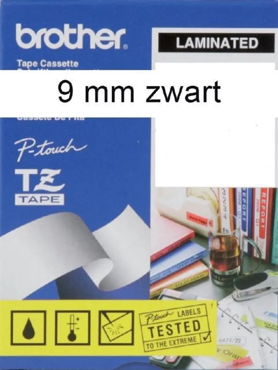 Brother TZe-221 Zelfklevend Labeltape - 0,9cm x 8m - Zwart/Wit - afbeelding 6 van 6