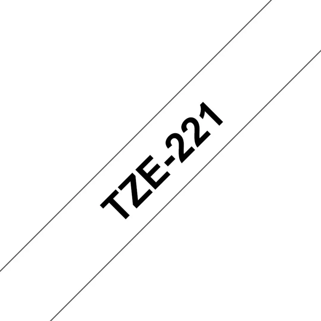 Brother TZe-221 Zelfklevend Labeltape - 0,9cm x 8m - Zwart/Wit