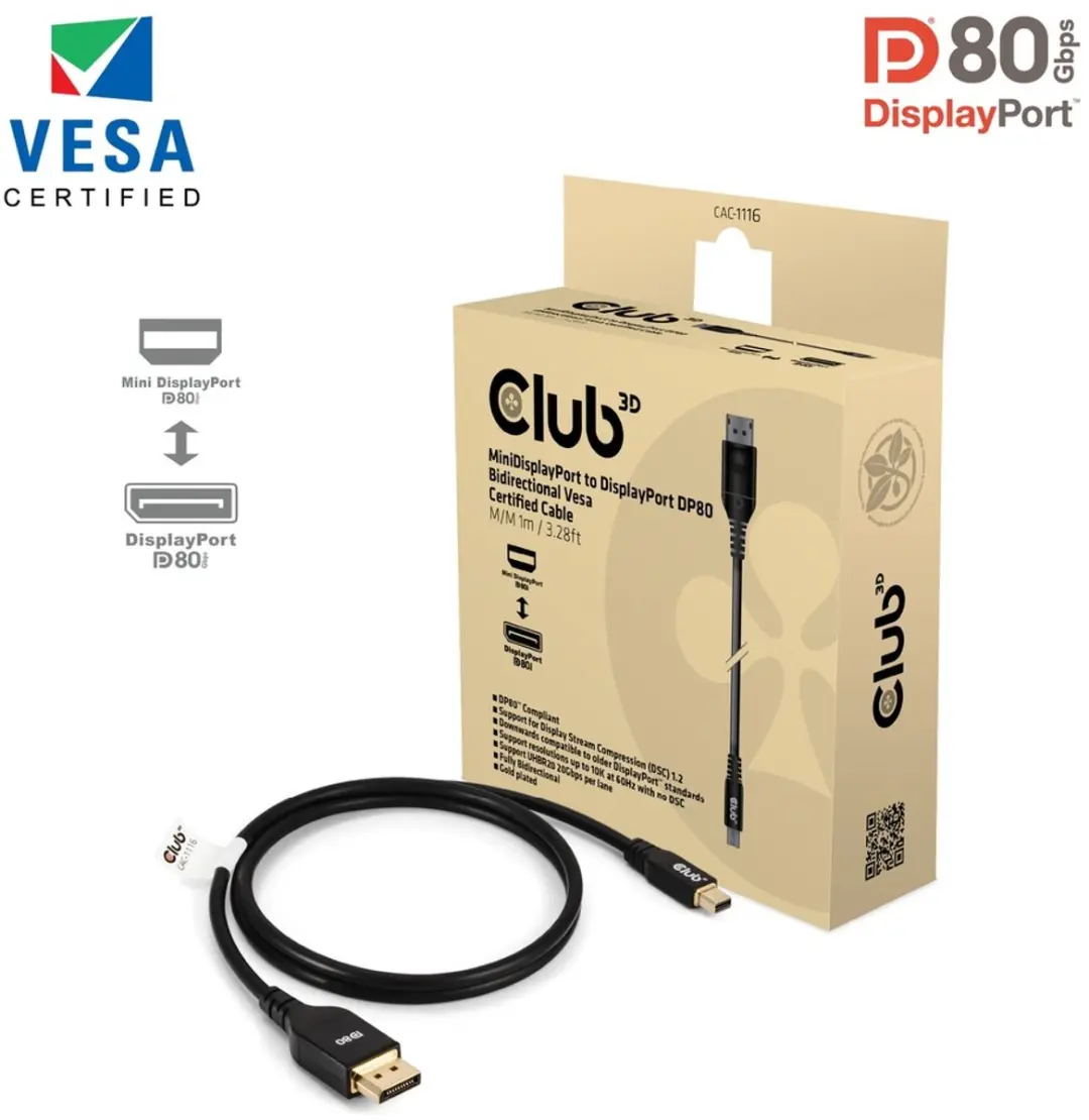 Club3D CAC-1116 Mini DisplayPort naar DisplayPort Kabel 1m - Zwart