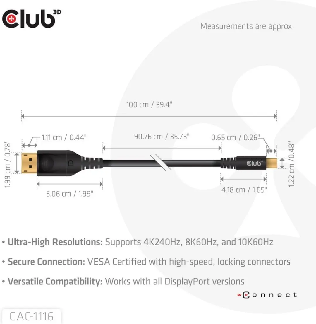 Club3D CAC-1116 Mini DisplayPort naar DisplayPort Kabel 1m - Zwart - afbeelding 6 van 6