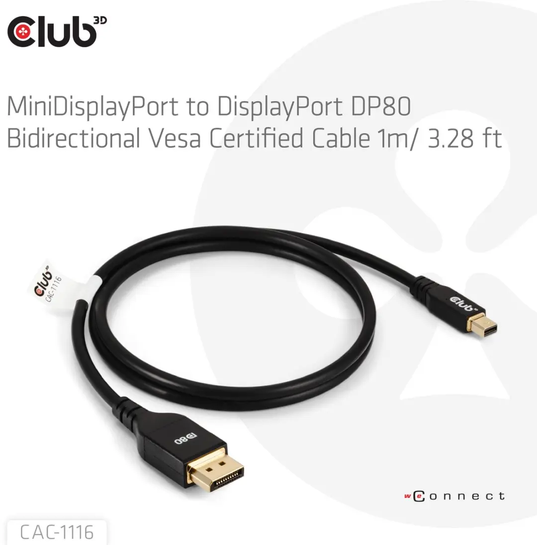 Club3D CAC-1116 Mini DisplayPort naar DisplayPort Kabel 1m - Zwart