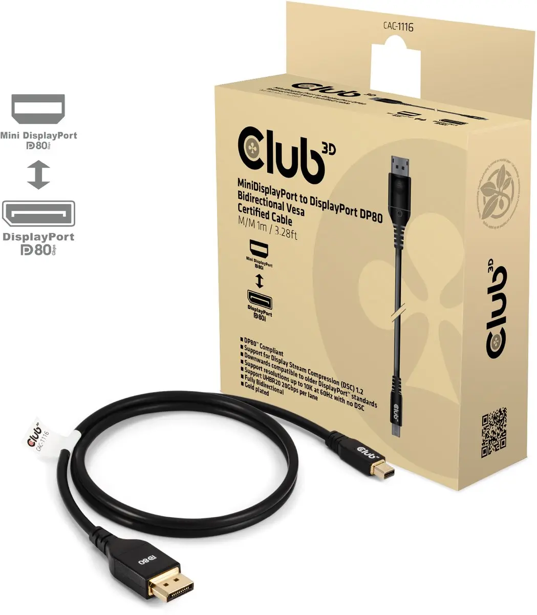 Club3D CAC-1116 Mini DisplayPort naar DisplayPort Kabel 1m - Zwart