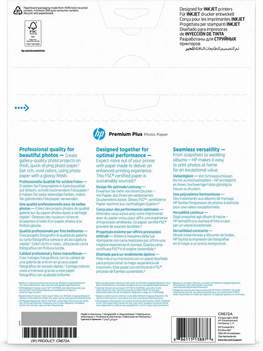 HP Premium Plus Glanzend Fotopapier CR672A - 20 Vel A4 - afbeelding 6 van 6