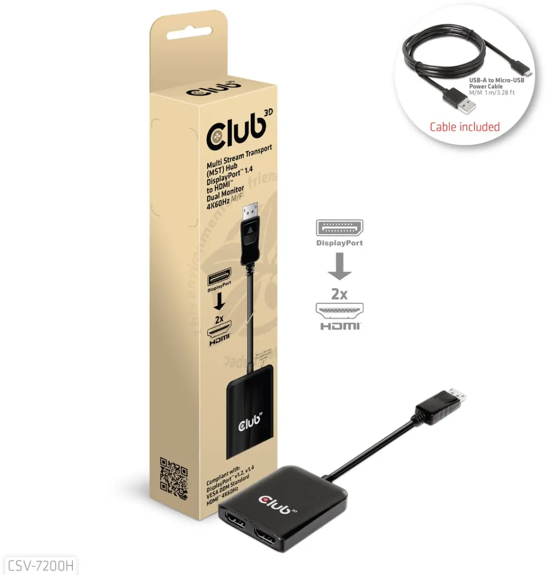 Club 3D MST Hub DisplayPort 1.4 naar HDMI/DisplayPort 4K60Hz