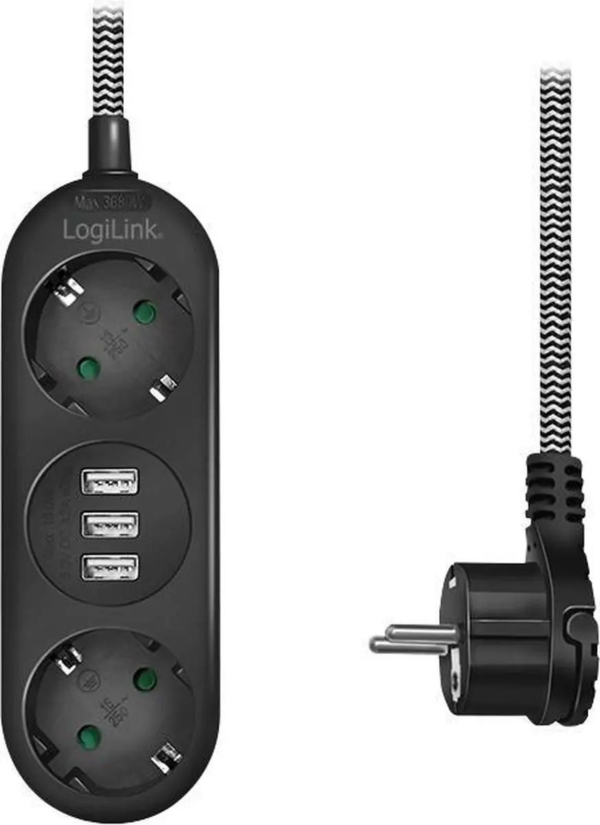 Logilink LPS262U Power Uitbreiding 2x AC - 1,5m - Zwart - afbeelding 2 van 3