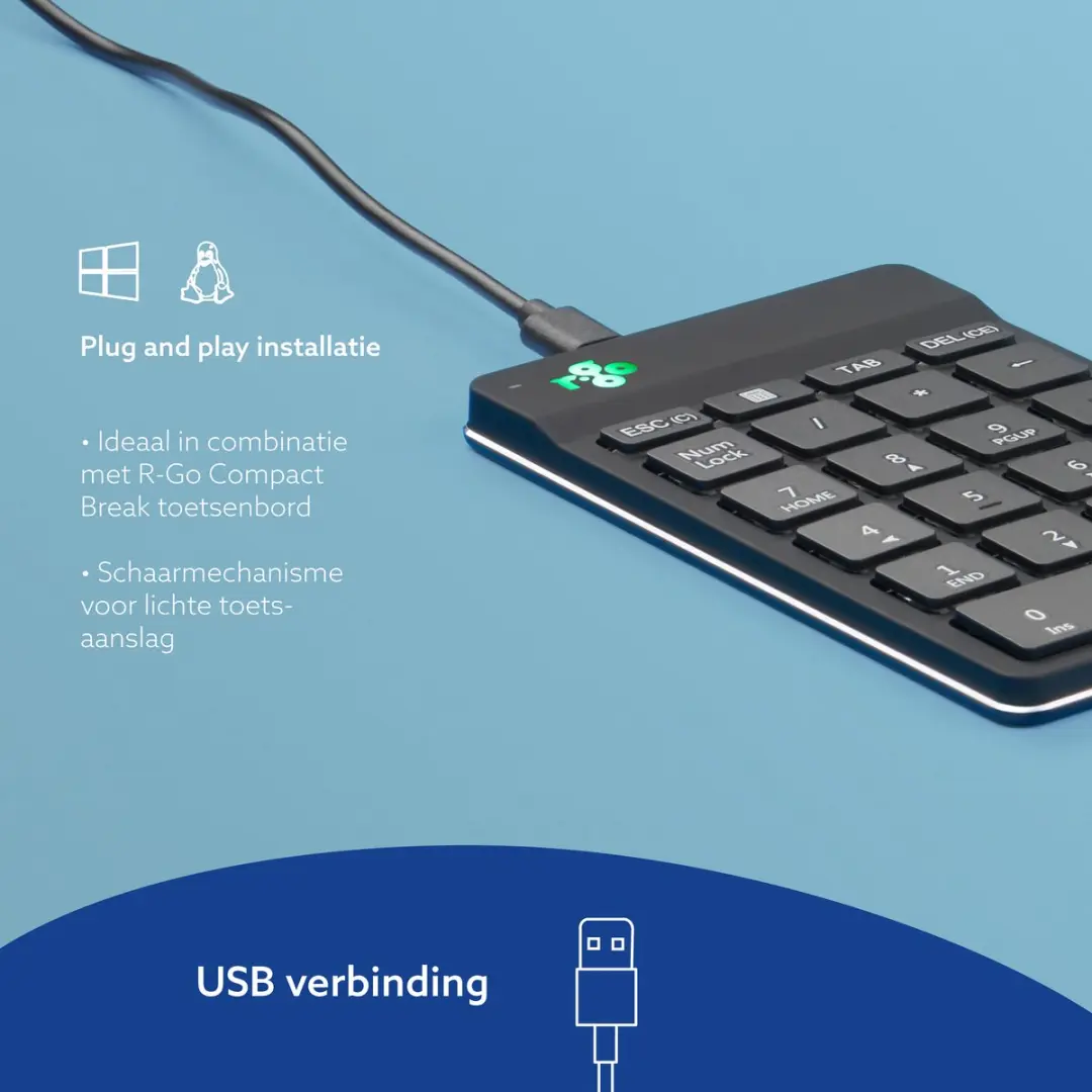R-Go Numpad RGOCONMWDBL - Ergonomisch - USB - Zwart
