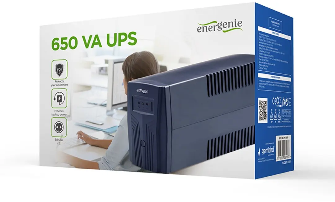 EnerGenie EG-UPS-B650 UPS 650VA - 2 Stopcontacten - Zwart