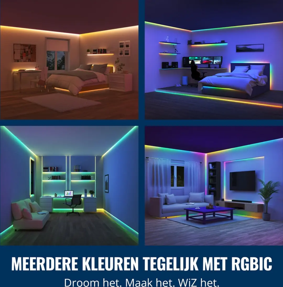 WiZ RGBIC LED Strip 10m - 2x5m - Wit - 2000K - afbeelding 3 van 6