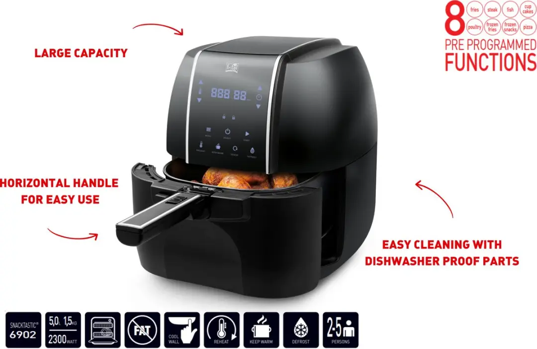 Fritel SnackTastic 6902 XXL Airfryer - 5L - 2300W - Zwart