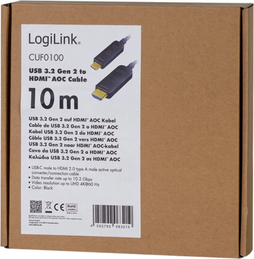 Logilink CUF0100 USB-C naar HDMI Kabel 10m - Zwart