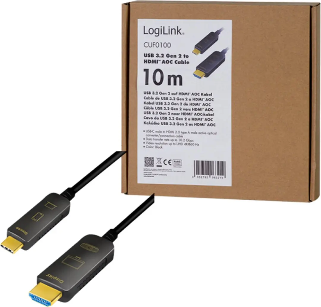 Logilink CUF0100 USB-C naar HDMI Kabel 10m - Zwart