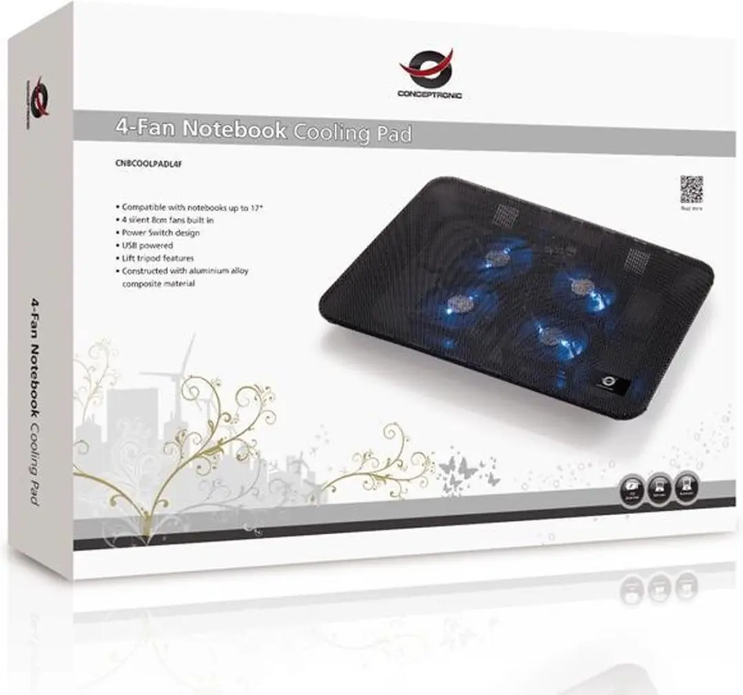 Conceptronic CNBCOOLPADL4F Notebook Koelkussen - 17 Inch - Zwart
