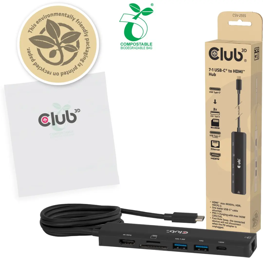 CLUB3D CSV-2555 USB-C naar HDMI Hub - Zwart