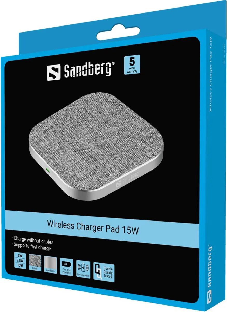Sandberg 441-23 Draadloos Oplader 15W - Grijs