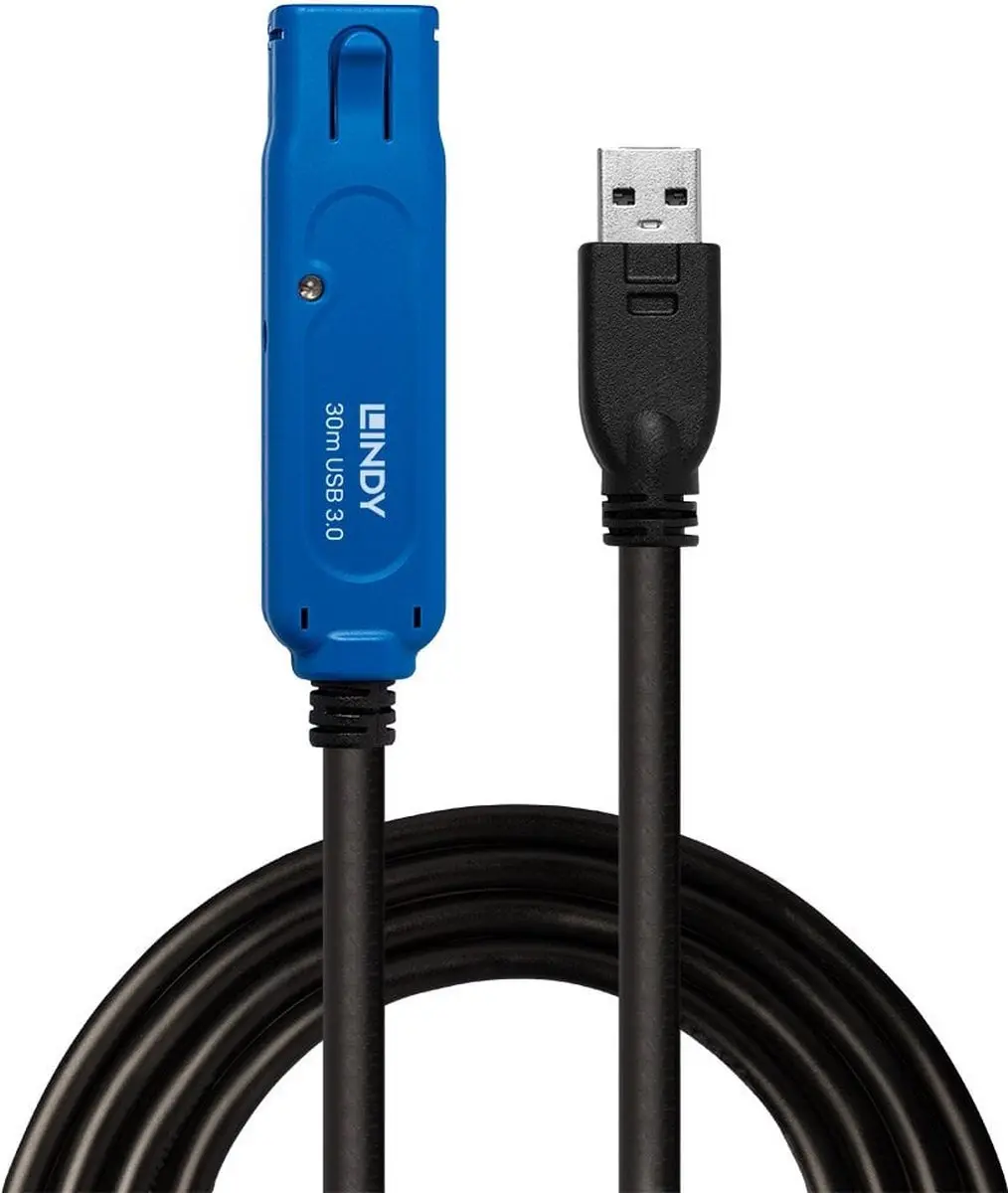 Lindy 43362 USB 3.2 Gen 1 Kabel 30m - A Zwart/Blauw