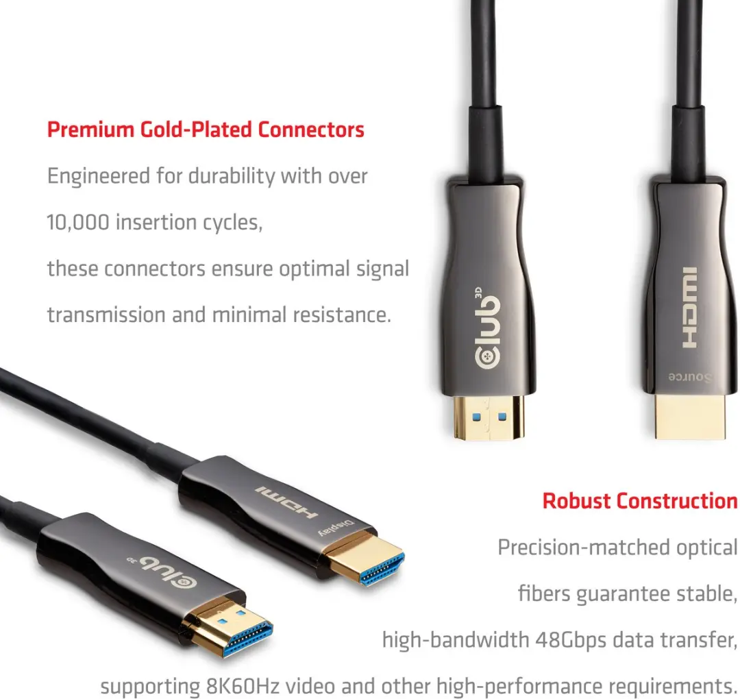 Club 3D HDMI Hybride AOC-kabel 8K60Hz CAC-1392 - 30m - Zwart