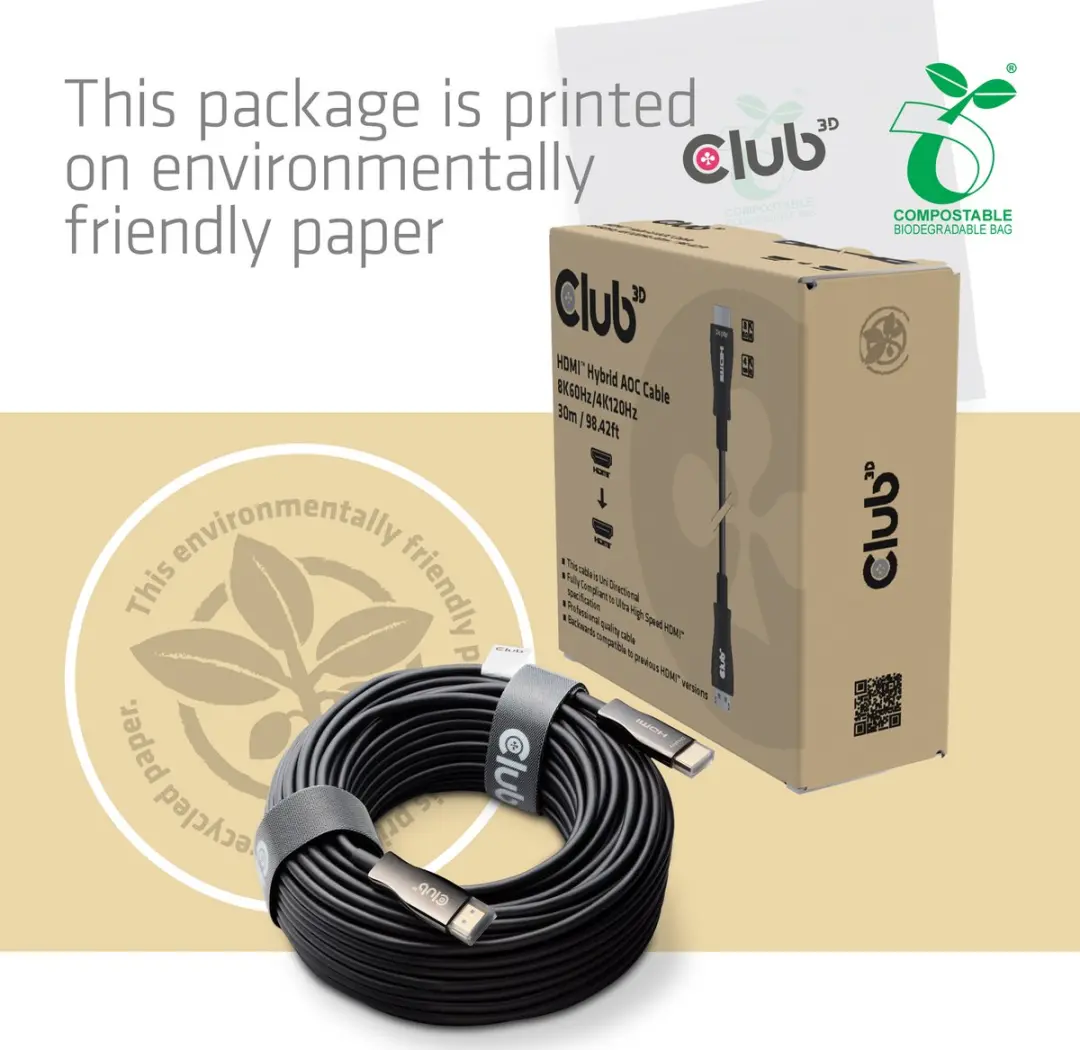 Club 3D HDMI Hybride AOC-kabel 8K60Hz CAC-1392 - 30m - Zwart