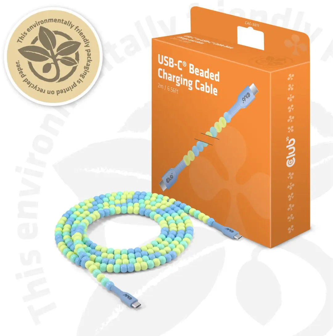 Club3D USB-C Kralenkabel CAC-3011 - Blauw/ Groen - afbeelding 6 van 6