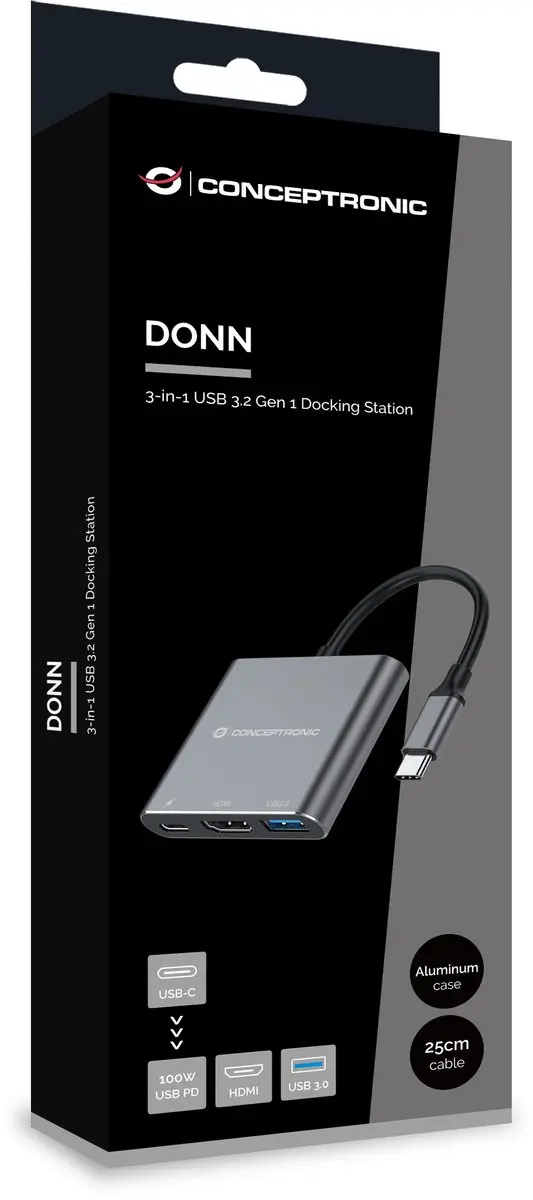 Conceptronic DONN18G USB 3.2 Dock 100W - Grijs