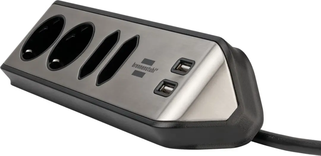Brennenstuhl Estilo Hoekstopcontact 4-Weg - 2x USB - Zilver/Zwart