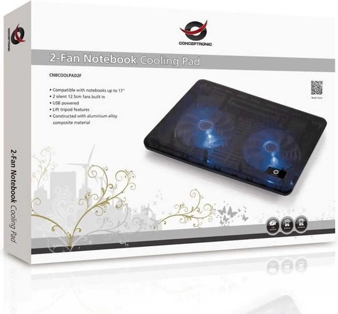 Conceptronic CNBCOOLPAD2F Koelpad 43,2cm - 2 Ventilatoren - Zwart