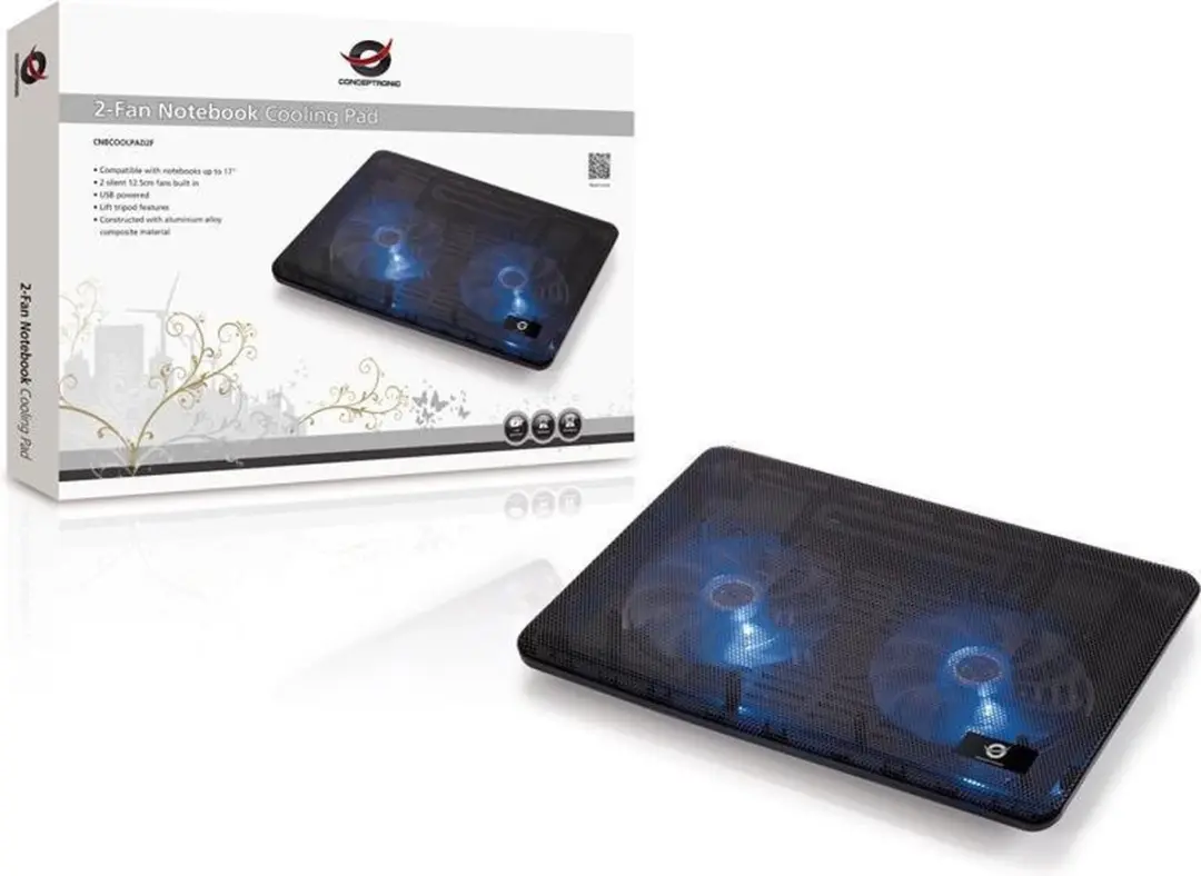 Conceptronic CNBCOOLPAD2F Koelpad 43,2cm - 2 Ventilatoren - Zwart