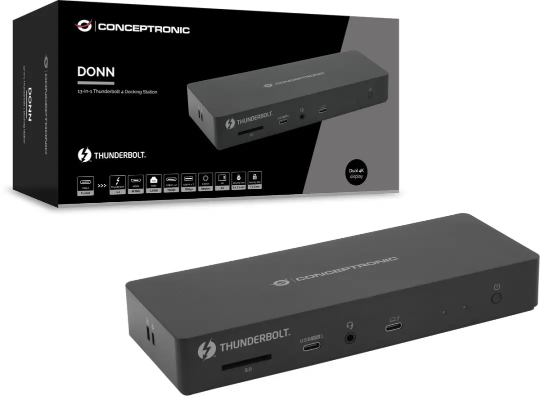 Conceptronic DONN30B Laptopdock Thunderbolt 4 - Zwart