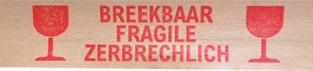 Kortpack Waarschuwingsband Breekbaar 50mm x 50m - 36 Rollen - Bruin/Rood