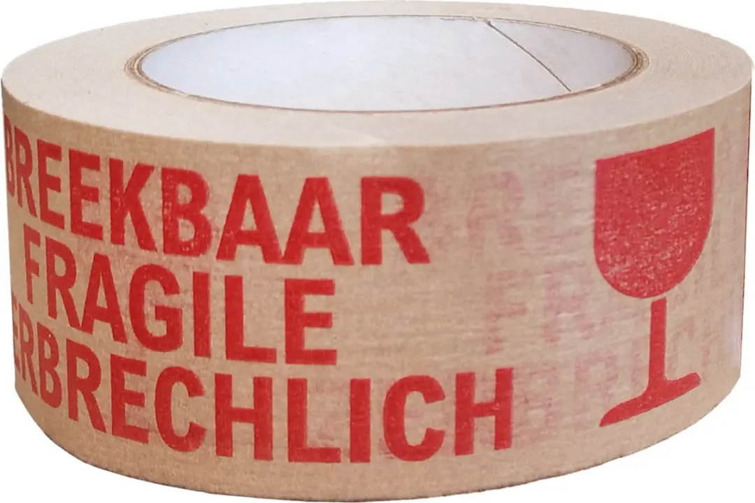 Kortpack Waarschuwingsband Breekbaar 50mm x 50m - 36 Rollen - Bruin/Rood
