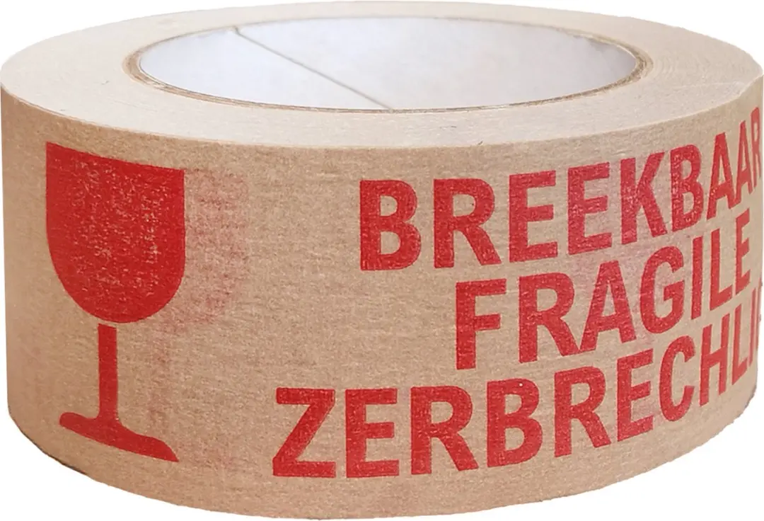 Kortpack Waarschuwingsband Breekbaar 50mm x 50m - 36 Rollen - Bruin/Rood