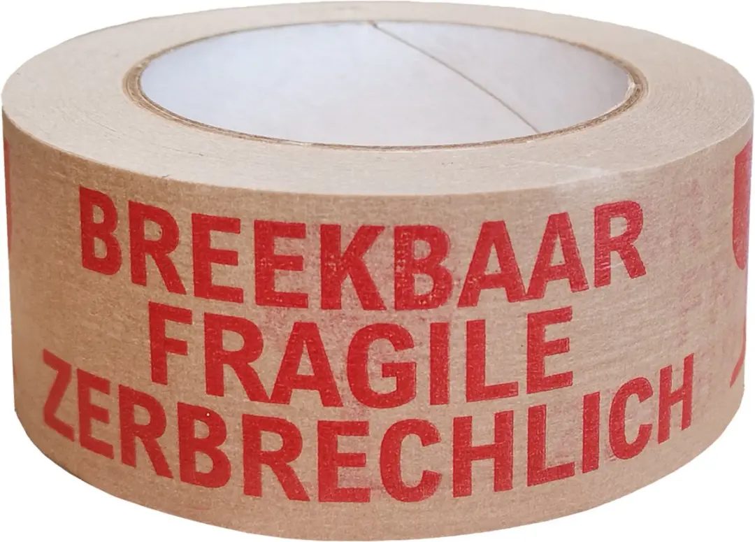 Kortpack Waarschuwingsband Breekbaar 50mm x 50m