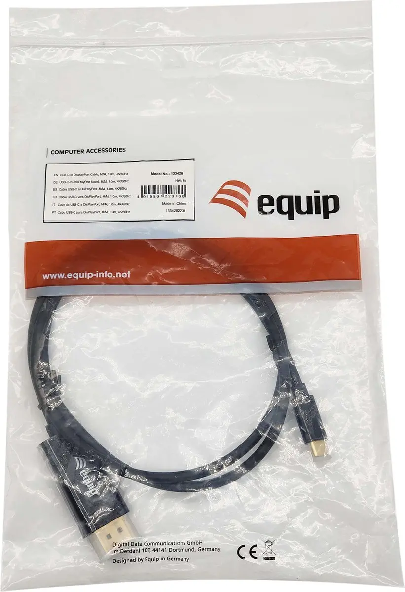 Equip 133426 USB Type-C naar DisplayPort Kabel - 1m - Grijs