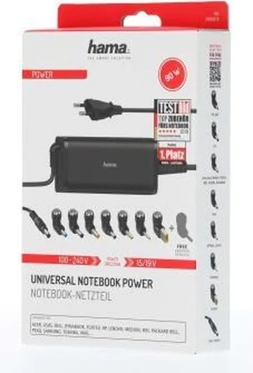 Hama Universele Notebooknetadapter 90W - 7 Outputs - Zwart