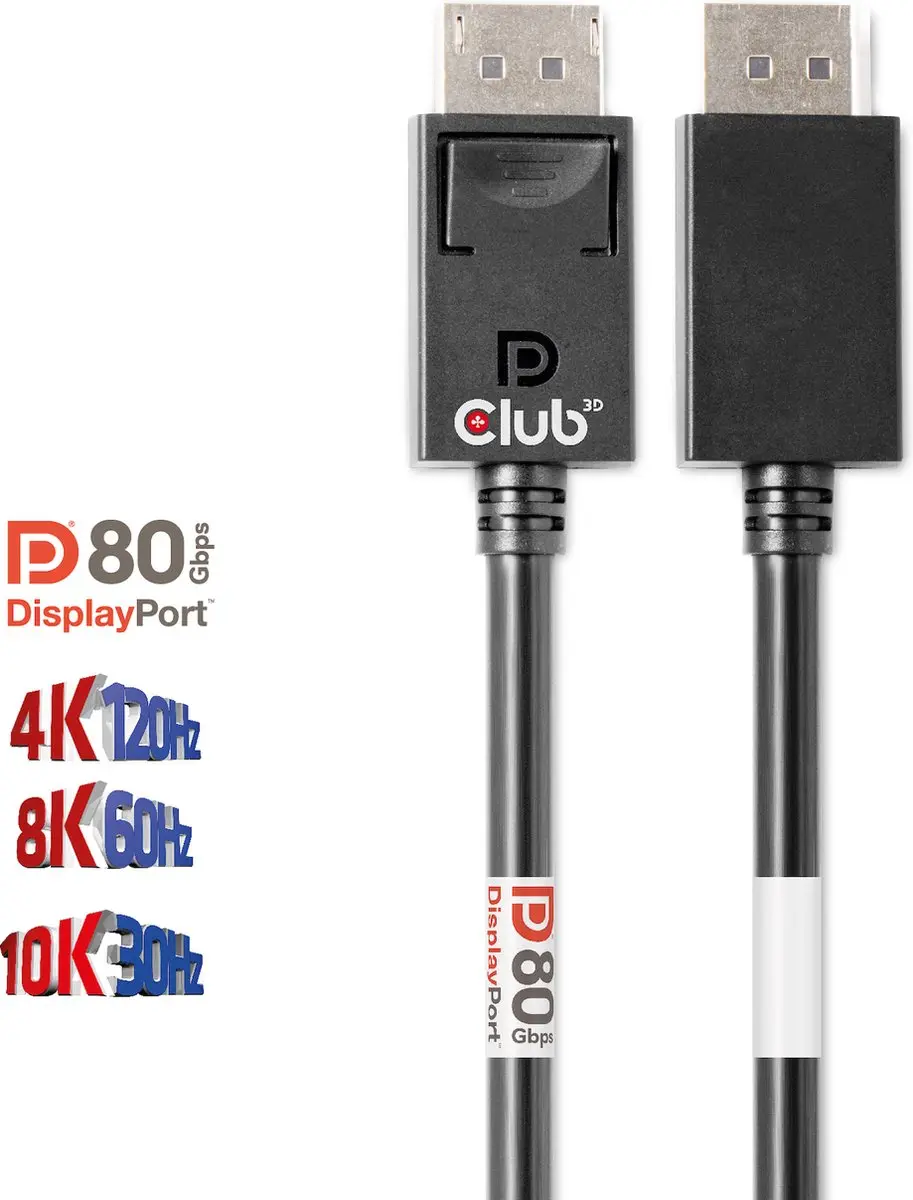 Club3D DisplayPort 2.1 Kabel 1,2m - 4K240Hz/8K60Hz/10K60Hz - Zwart