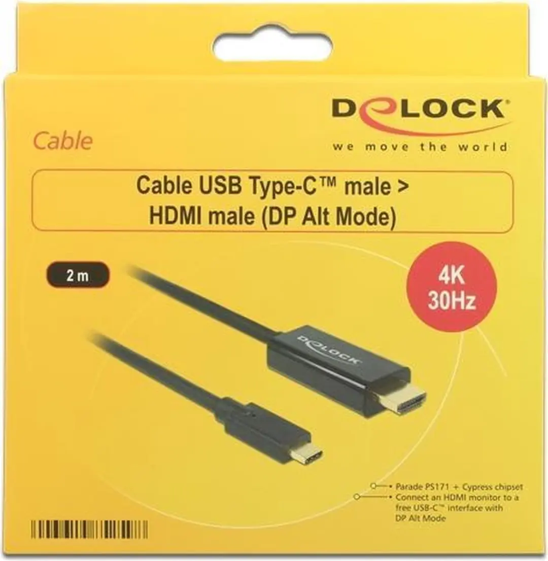Delock USB-C naar HDMI Kabel 4K 30Hz - 2m - Zwart