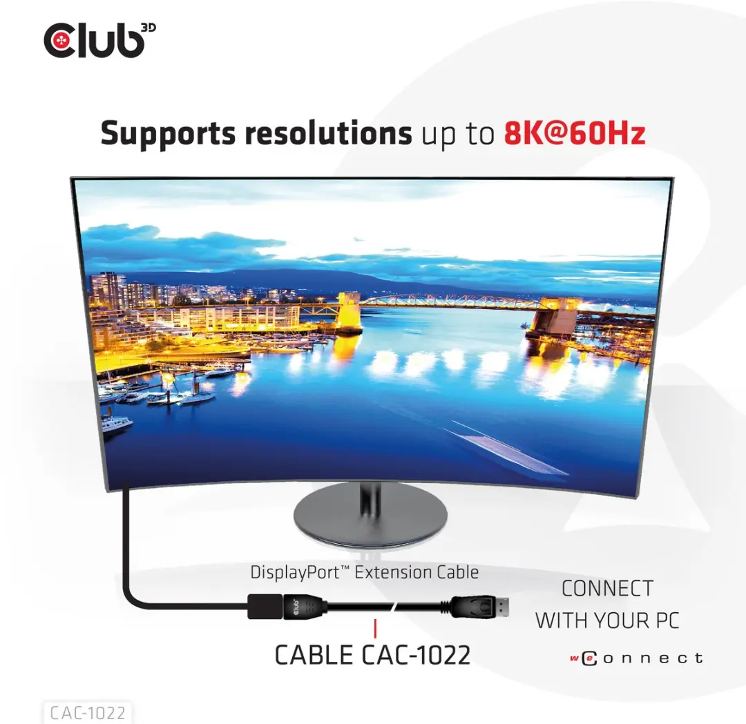 Club 3D DisplayPort 1.4 HBR3 Verlengkabel 2m - Zwart - afbeelding 6 van 6