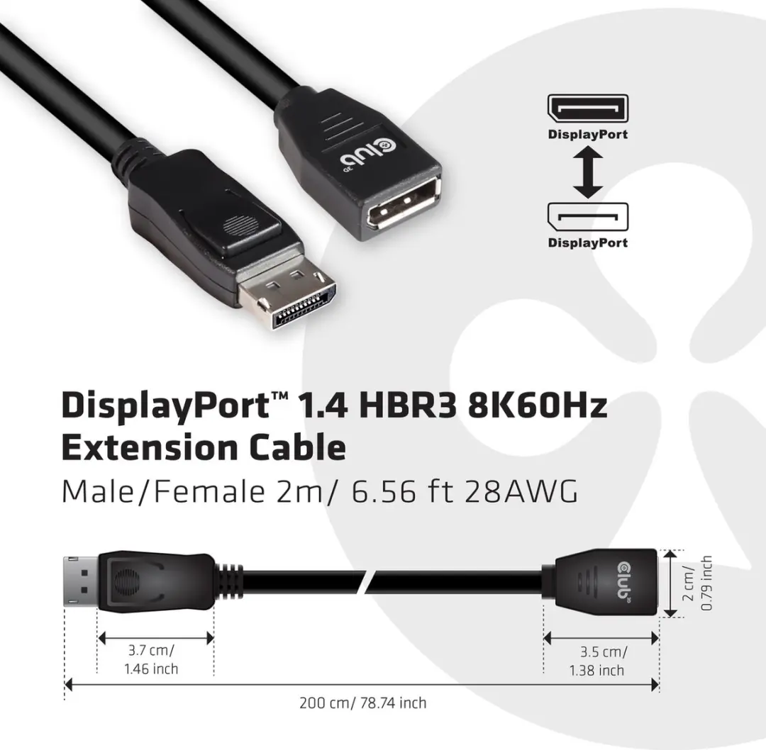 Club 3D DisplayPort 1.4 HBR3 Verlengkabel 2m - Zwart