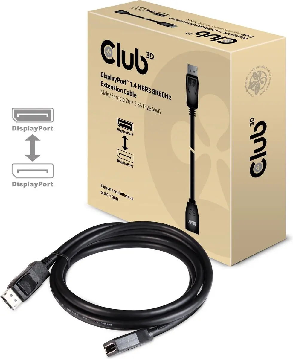 Club 3D DisplayPort 1.4 HBR3 Verlengkabel 2m - Zwart