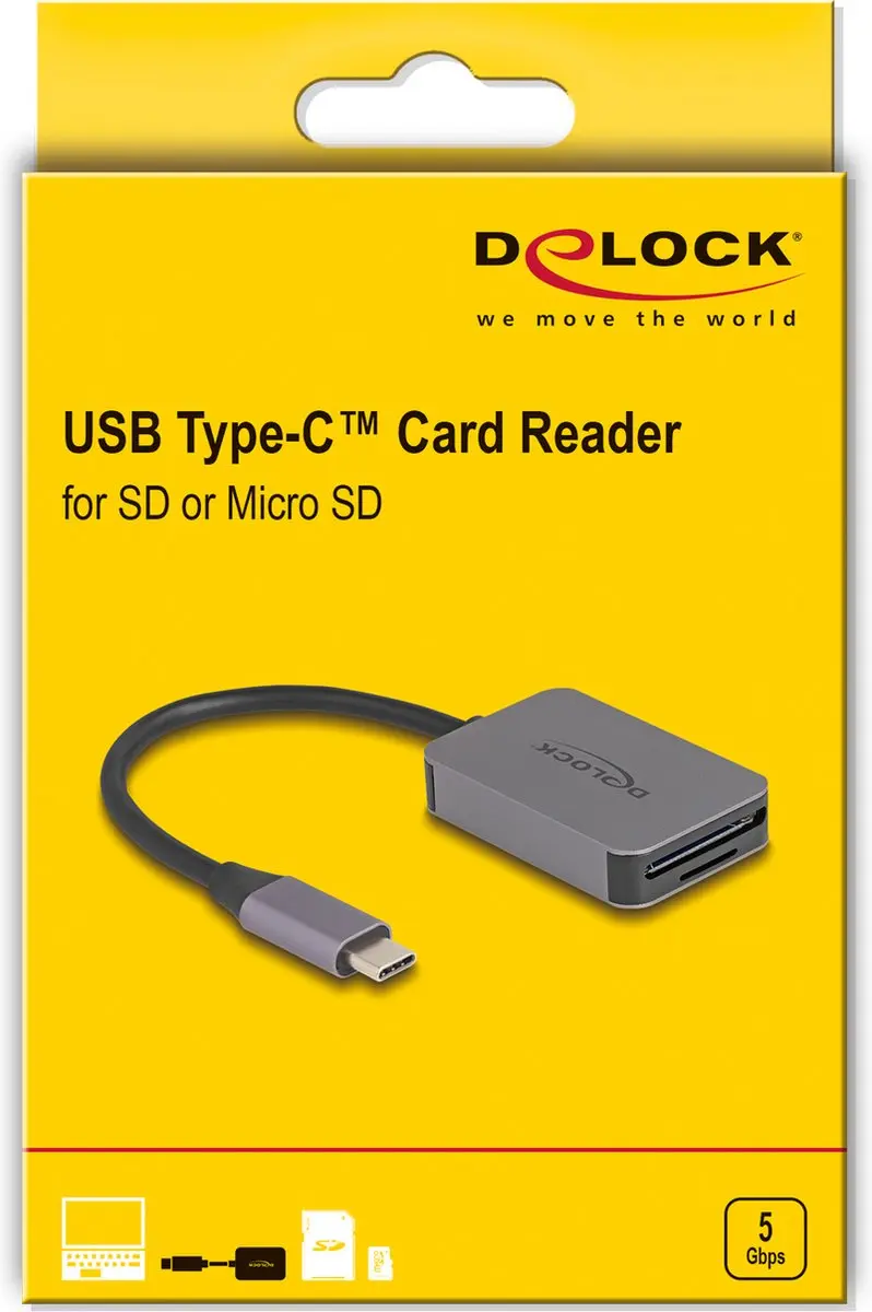 Delock USB-C Kaartlezer Aluminium - SD/MicroSD - Grijs