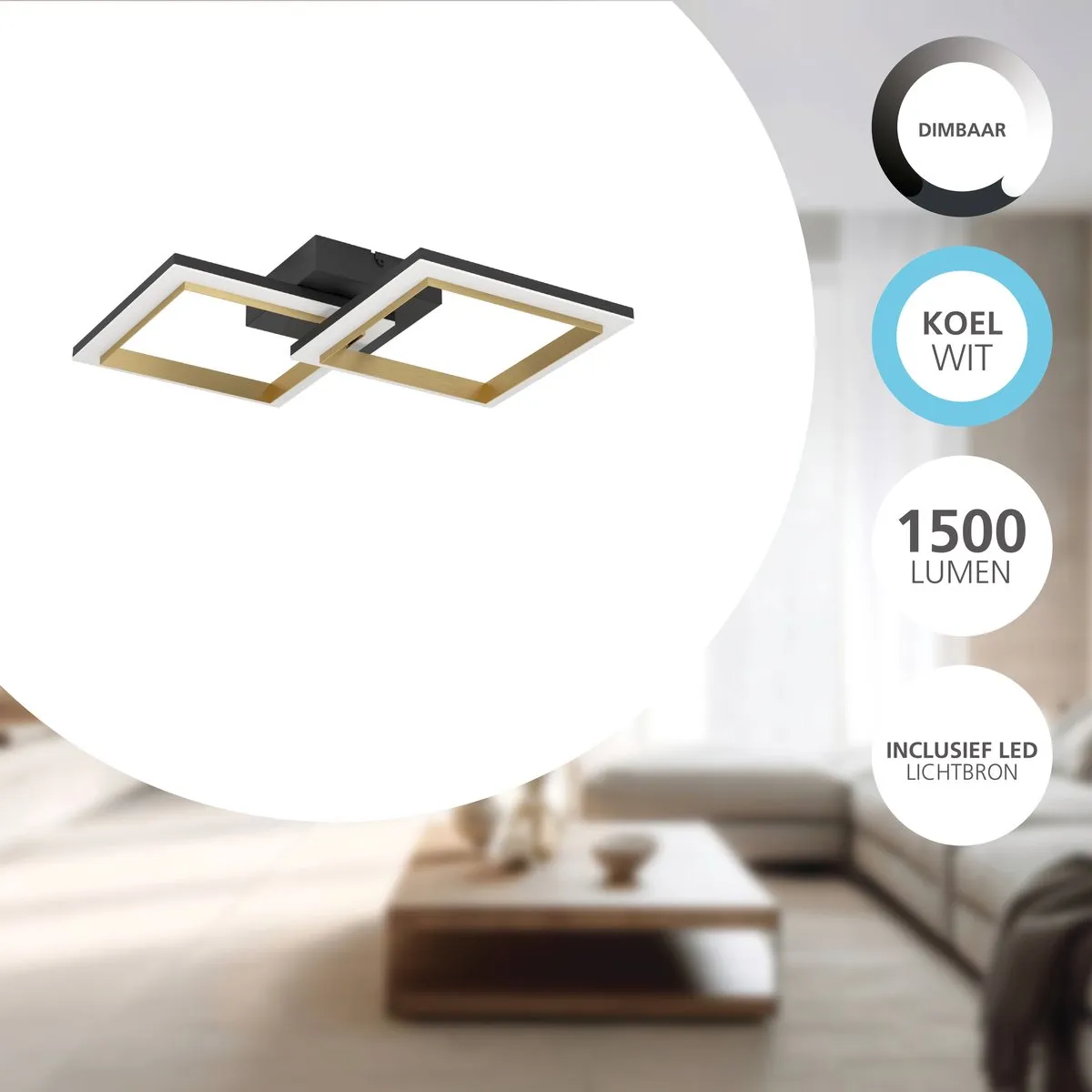 Eglo Calliera Plafondlamp LED 52,5cm - Dimbaar - Zwart/Goud/Wit
