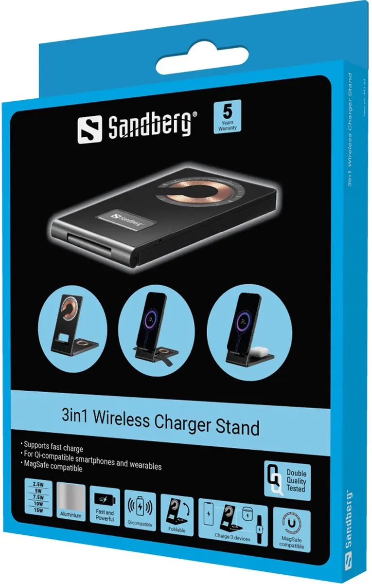 Sandberg 441-54 3-in-1 Draadloos Laadstation - 15W - Zwart