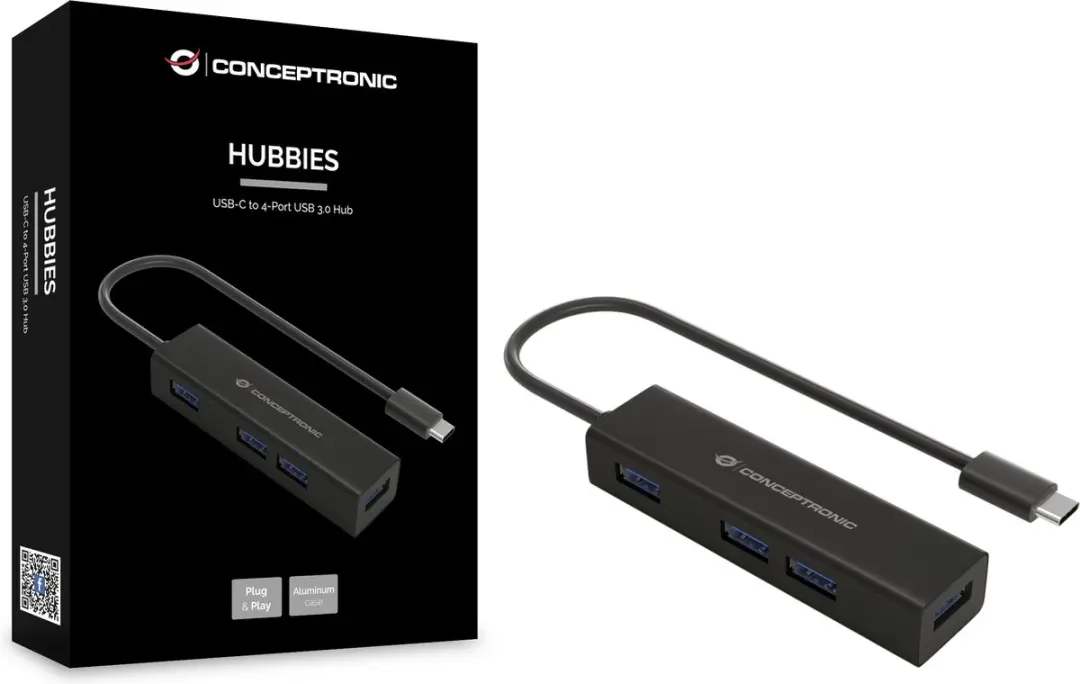 Conceptronic HUBBIES07B USB 3.2 Hub - 4 Poorten Zwart